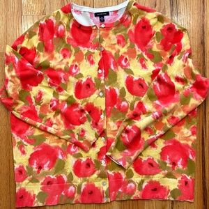 LANDS’ END women’s Pink Yellow floral cardigan Sz 2X 2XL 20W 22W